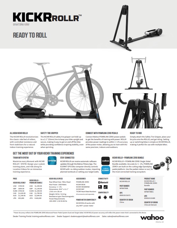 KICKR ROLLR sell sheet